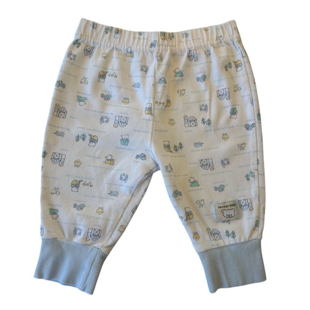 VTG Y2K McBaby Infant Pants 0-3 Months Noah's Ark Farm Bear Pattern Blue - Picture 8 of 8